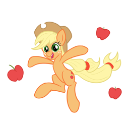 Size: 880x880 | Tagged: source needed, safe, applejack, earth pony, pony, apple, cute, happy, simple background, solo