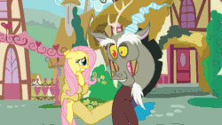Size: 480x270 | Tagged: safe, artist:foxwing mabon-tail, artist:mickeymonster, discord, fluttershy, pegasus, pony, animated, cute, dragonball z abridged, flutterbuse, grabbing, in goliath's palm, lip bite, shyabetes, squeak, squee, squeeze, squeezin' it, squeezing, youtube