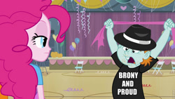 Size: 960x540 | Tagged: safe, edit, edited screencap, screencap, pinkie pie, snips, equestria girls, equestria girls (movie), brony, brony stereotype, fedora shaming, hat, meme, neckbeard, snips shirt, trilby