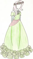 Size: 980x1730 | Tagged: safe, artist:meetmewiththegods, fluttershy, clothes, coronation dress, dress, humanized, solo