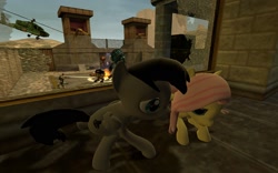 Size: 1680x1050 | Tagged: safe, artist:pinkie diane roosevelt phd, fluttershy, oc, pegasus, pony, 3d, alien controller, alien grunt, alien slave, gargantua, gmod, h.e.c.u., half-life, sad, soldier, vortigaunt