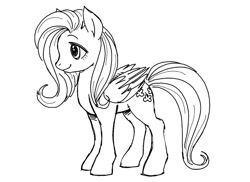 Size: 687x500 | Tagged: safe, artist:megasweet, fluttershy, pegasus, pony, black and white, female, grayscale, mare, monochrome, simple background, solo, white background