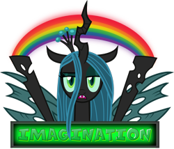 Size: 1656x1419 | Tagged: safe, artist:anime-equestria, derpibooru exclusive, queen chrysalis, changeling, changeling queen, changelings in the comments, eyeshadow, fangs, female, horn, idiot box, imagination, looking at you, makeup, meme, open mouth, parody, rainbow, simple background, solo, spongebob squarepants, transparent background, unamused, vector, wings