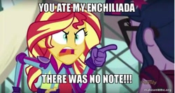 Size: 800x429 | Tagged: safe, edit, edited screencap, screencap, sci-twi, sunset shimmer, twilight sparkle, equestria girls, friendship games, caption, crazy steve, drake & josh, meme, reference, sunset yells at twilight