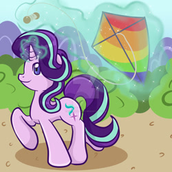 Size: 1024x1024 | Tagged: safe, artist:yoshimarsart, starlight glimmer, pony, unicorn, kite, levitation, magic, raised hoof, smiling, solo, telekinesis, that pony sure does love kites, watermark