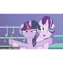 Size: 480x480 | Tagged: safe, edit, edited screencap, screencap, starlight glimmer, twilight sparkle, pony, all bottled up, bad cropping, floppy ears, trixie's puppeteering