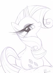 Size: 700x959 | Tagged: safe, artist:prettypinkpony, rarity, pony, unicorn, grayscale, sitting, solo