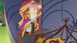 Size: 1366x768 | Tagged: safe, screencap, sunset shimmer, equestria girls, legend of everfree, flashlight (object), tent