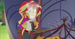 Size: 1366x723 | Tagged: safe, screencap, sunset shimmer, equestria girls, legend of everfree, flashlight (object), tent