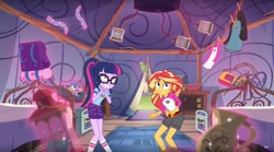 Size: 1671x929 | Tagged: safe, screencap, sci-twi, sunset shimmer, twilight sparkle, equestria girls, legend of everfree, ponytail