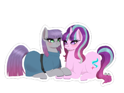 Size: 2048x1536 | Tagged: safe, artist:otakuimayaiexe, maud pie, starlight glimmer, earth pony, pony, unicorn, female, holding hooves, lesbian, mare, shipping, simple background, starmaud, white background