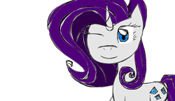 Size: 1172x682 | Tagged: safe, artist:2111potato1112, rarity, pony, unicorn, female, mare, purple mane, solo, white coat, wink