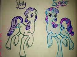 Size: 1529x1124 | Tagged: safe, artist:rarityforever, rarity, sparkler (g1), pony, unicorn, g1, g1 to g4, generation leap, traditional art