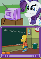 Size: 564x800 | Tagged: safe, rarity, pony, unicorn, bart simpson, edna krabappel, exploitable meme, feels, marcia wallace, meme, obligatory pony, sad, the simpsons, tv meme