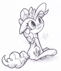 Size: 1025x1186 | Tagged: safe, artist:suplolnope, pinkie pie, earth pony, pony, :3, cute, monochrome, solo