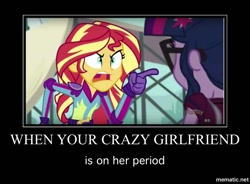 Size: 1000x736 | Tagged: safe, edit, edited screencap, screencap, sci-twi, sunset shimmer, twilight sparkle, equestria girls, friendship games, caption, motivational poster, sunset yells at twilight