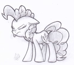 Size: 1171x1023 | Tagged: safe, artist:suplolnope, pinkie pie, earth pony, pony, monochrome, raspberry, solo