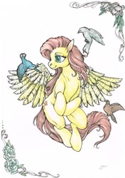 Size: 721x1027 | Tagged: safe, artist:fillyphalanx, fluttershy, bird, pegasus, pony, flying, solo