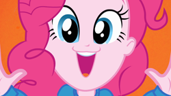 Size: 1440x810 | Tagged: safe, screencap, pinkie pie, equestria girls, equestria girls (movie), :3, faic, helping twilight win the crown, pinkie's catface, solo