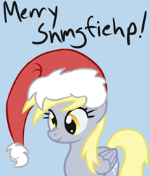 Size: 700x816 | Tagged: safe, artist:arrkhal, derpy hooves, pegasus, pony, christmas, female, hat, mare, santa hat, scrunchy face, snmgfiehp, solo