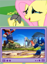 Size: 347x478 | Tagged: safe, fluttershy, pegasus, pony, exploitable meme, gamershy, mario, megaman, nintendo, super mario bros., super smash bros., super smash bros. 4, tv meme, wii u