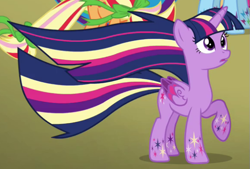 Size: 569x384 | Tagged: safe, derpibooru import, screencap, applejack, rainbow dash, twilight sparkle, twilight sparkle (alicorn), alicorn, earth pony, pegasus, pony, twilight's kingdom, female, mare, rainbow power, rainbow power-ified