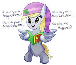 Size: 900x773 | Tagged: safe, artist:negativefox, derpy hooves, pony, bipedal, caroling, holly, singing, solo