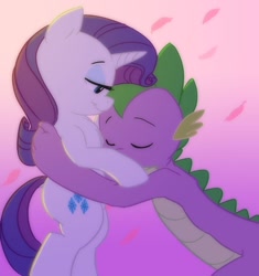 Size: 800x850 | Tagged: safe, artist:carnifex, rarity, spike, dragon, pony, unicorn, female, heartwarming, hug, interspecies, love, male, shipping, sparity, straight