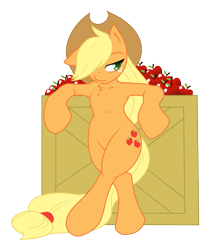 Size: 563x657 | Tagged: safe, applejack, earth pony, pony, apple, bipedal, chest fluff