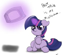 Size: 800x700 | Tagged: safe, artist:wazzart, derpibooru import, twilight sparkle, filly, floppy ears, frown, magic, microwave