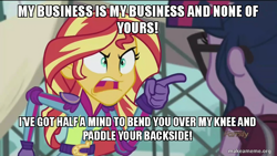 Size: 800x450 | Tagged: safe, edit, edited screencap, screencap, sci-twi, sunset shimmer, twilight sparkle, equestria girls, friendship games, avatar the last airbender, caption, image macro, meme, sunset yells at twilight