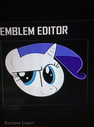 Size: 1936x2592 | Tagged: safe, rarity, pony, unicorn, black ops 2, emblem editor, female, mare, purple mane, solo, white coat