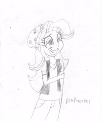 Size: 2539x3069 | Tagged: safe, artist:iampancakes, starlight glimmer, equestria girls, mirror magic, spoiler:eqg specials, beanie, clothes, grin, hat, nervous, nervous grin, shirt, sketch, smiling, solo, traditional art, vest