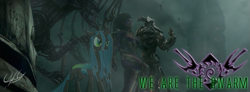 Size: 851x314 | Tagged: safe, artist:ponychaos13, queen chrysalis, alien, changeling, changeling queen, human, hybrid, alien (franchise), banner, crossover, female, myrrah, sarah kerrigan, starcraft 2, xenomorph queen, zerg