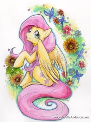 Size: 707x951 | Tagged: safe, artist:jayelle-anderson, fluttershy, pegasus, pony, female, mare, solo, traditional art