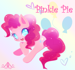 Size: 1600x1512 | Tagged: safe, artist:anzuangel, pinkie pie, earth pony, pony, colored pupils, cute, cutie mark, diapinkes, female, heart, heart eyes, looking at you, mare, open mouth, solo, wingding eyes