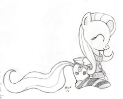 Size: 1024x822 | Tagged: safe, artist:hushnowquietnow, fluttershy, pegasus, pony, clothes, monochrome, sketch, socks, solo, striped socks, sweater, sweatershy, traditional art