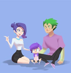 Size: 2900x3000 | Tagged: safe, artist:kianamai, rarity, spike, oc, oc:crystal clarity, dracony, human, alternate hairstyle, family, female, hair bun, humanized, humanized oc, kilalaverse, light skin, male, next generation, offspring, older, parent:rarity, parent:spike, parents:sparity, shipping, sparity, straight