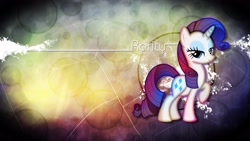 Size: 2560x1440 | Tagged: safe, artist:aloopyduck, artist:mysteriouskaos, rarity, pony, unicorn, abstract background, female, mare, raised hoof, solo, vector, wallpaper