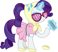 Size: 222x200 | Tagged: safe, rarity, pony, unicorn, alternate hairstyle, camping, clothes, dress, female, headscarf, levitation, magic, magic aura, mare, scarf, shoes, simple background, solo, telekinesis, transparent background