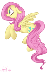 Size: 600x871 | Tagged: safe, artist:laceymod, fluttershy, pegasus, pony, female, mare, pink mane, solo, yellow coat