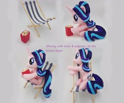 Size: 3080x2560 | Tagged: safe, artist:epicrainbowcrafts, starlight glimmer, pony, beach chair, food, high res, irl, photo, plushie, popcorn, solo