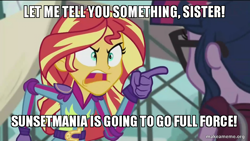 Size: 800x450 | Tagged: safe, edit, edited screencap, screencap, sci-twi, sunset shimmer, twilight sparkle, equestria girls, caption, hulk hogan, hulkamania, image macro, meme, sunset yells at twilight, wwe