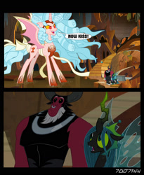 Size: 1288x1572 | Tagged: safe, edit, edited screencap, editor:teren rogriss, screencap, cozy glow, lord tirek, queen chrysalis, alicorn, centaur, changeling, changeling queen, pony, the ending of the end, alicornified, cave, cozycorn, female, giant demon alicorn cozy glow, horn, male, mare, now kiss, race swap, shipper on deck, spread wings, this will end in snu snu, ultimate chrysalis, wings