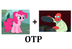 Size: 680x459 | Tagged: safe, pinkie pie, earth pony, pony, crack shipping, crossover shipping, exploitable meme, female, futurama, male, otp, shipping, straight, zoidberg