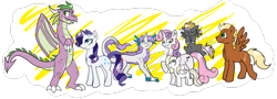 Size: 1793x648 | Tagged: safe, artist:cat4lyst, rarity, spike, sweetie belle, oc, oc:gem, dracony, dragon, hybrid, pony, unicorn, family, female, interspecies, interspecies offspring, leeroy wingkins, male, offspring, parent:leeroy wingkins, parent:rarity, parent:spike, parent:sweetie belle, parents:sparity, shipping, sparity, straight