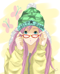 Size: 2124x2601 | Tagged: safe, artist:jenyeongi, fluttershy, clothes, female, humanized, pink hair, solo