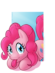 Size: 425x565 | Tagged: safe, artist:redadillio, pinkie pie, earth pony, pony, out of frame, solo, tongue out