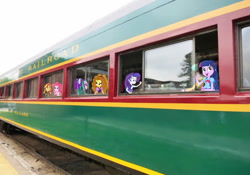 Size: 720x504 | Tagged: safe, adagio dazzle, aria blaze, pinkie pie, princess celestia, principal celestia, sunset shimmer, twilight sparkle, twilight sparkle (alicorn), alicorn, equestria girls, equestria girls in real life, irl, photo, train