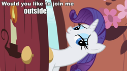 Size: 960x540 | Tagged: safe, rarity, pony, unicorn, caption, female, mare, open season, purple mane, solo, white coat